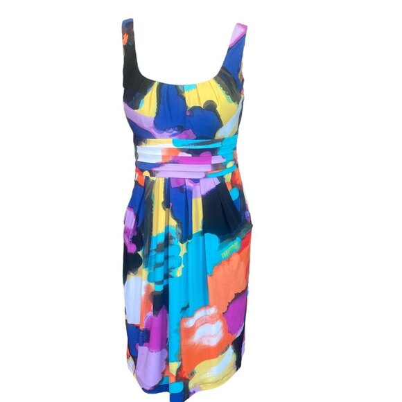 Bisou Bisou Sleeveless Sheath Pocket Dress Abstract Watercolor Print Sz 12 #131S - Picture 1 of 8